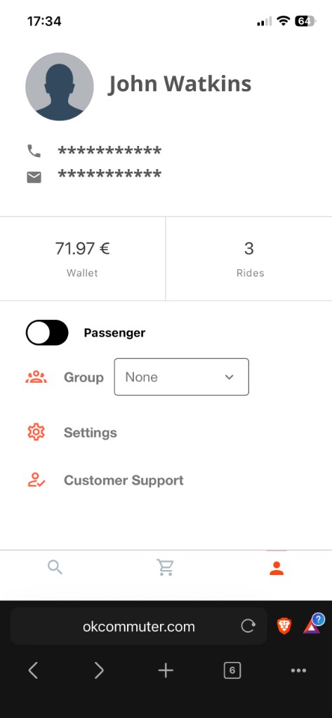 User profile with wallet and settings
