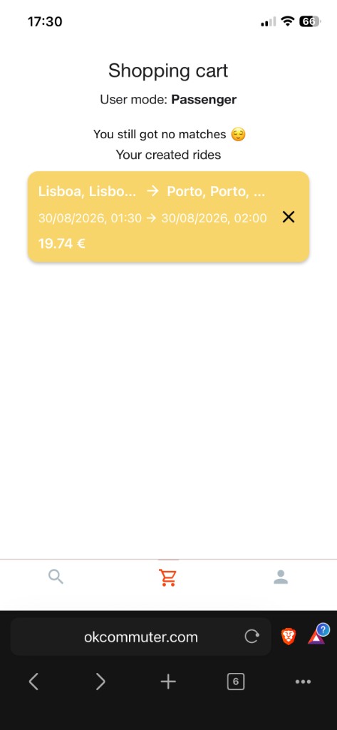View your created rides and matches