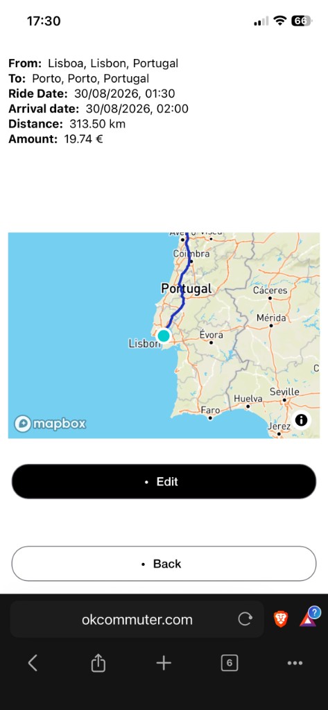 Ride details with route map